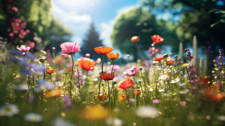 Beautiful spring meadow with poppies and wildflowersの素材