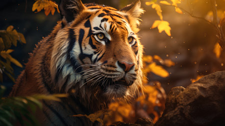 Portrait of a beautiful tiger in the forest. Beautiful portrait of a tiger.の素材