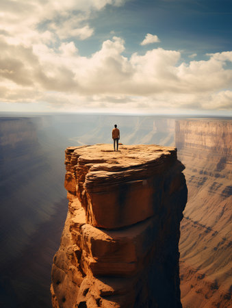 Man standing on the edge of Grand Canyon, Arizona, USA.の素材