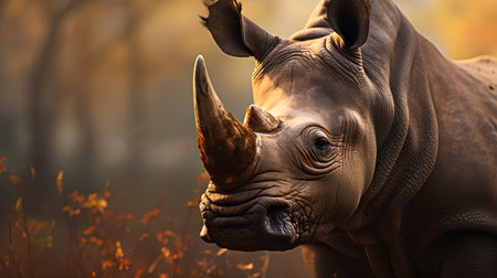 Black rhinoceros in the forest. Wild animal in nature.の素材