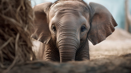 Portrait of a baby elephant in the zoo. Close-up.の素材