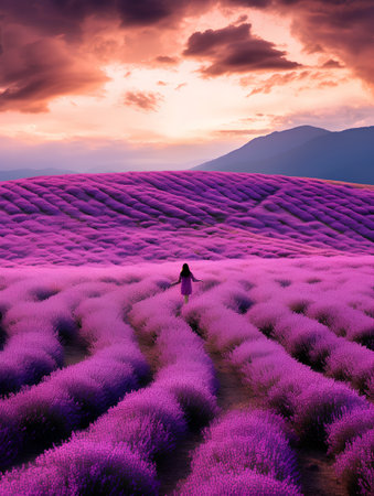 Lavender field at sunset in Provence, France.の素材