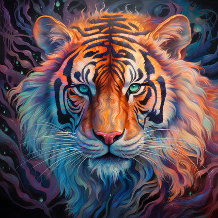 Portrait of a tiger with a colorful background. Vector illustration.の素材