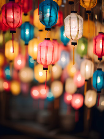Colorful paper lanterns in the night market,Thailand.の素材