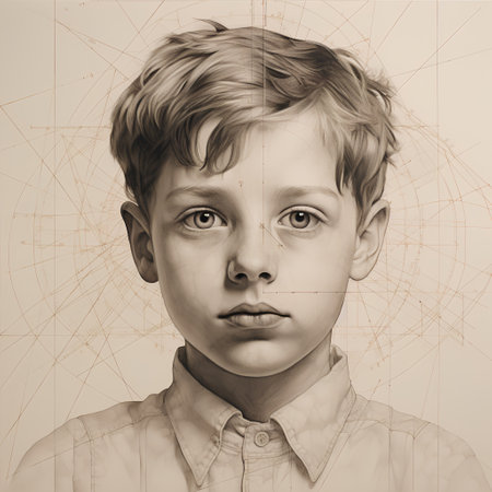 Portrait of a young boy with different emotions and facial expressions.の素材