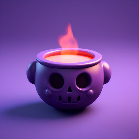 Cauldron with potion on purple background. 3d render illustration.の素材