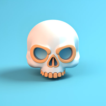 Skull isolated on blue background. 3d illustration. Halloween conceptの素材
