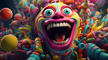 Funny monster. Fantasy colorful monster. 3D rendering illustration.の素材