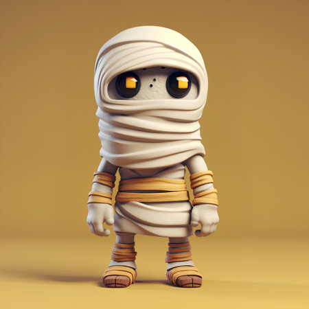 Cute mummy 3d render illustration isolated on a yellow background.の素材