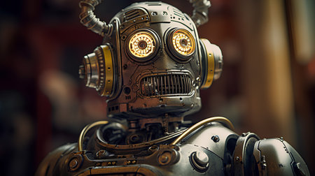 Close up view of a futuristic robot. 3D Rendering.の素材