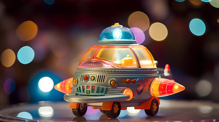 Toy ambulance car on a blurred background. 3d rendering. Bokehの素材
