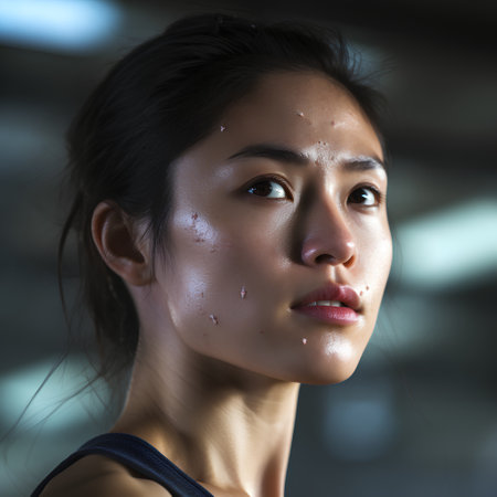 Portrait of a beautiful young asian woman with wet hair.の素材