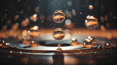 Falling drops of water on a black background. 3d renderingの素材