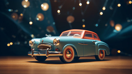 Vintage car on the background of bokeh. 3d renderingの素材