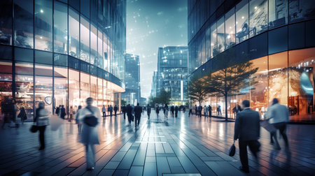 Unidentified people walking in the street. Shanghai is the financial center of China.の素材