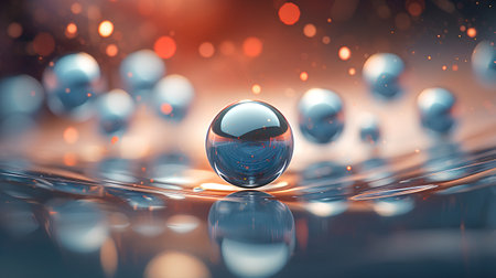 Abstract 3d rendering of water drop with reflection and bokeh background.の素材