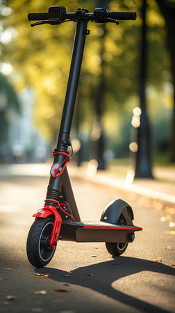 Modern electric scooter on the street in the city. 3d renderingの素材