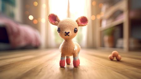 Cute toy sheep on the floor in the room. 3d renderingの素材