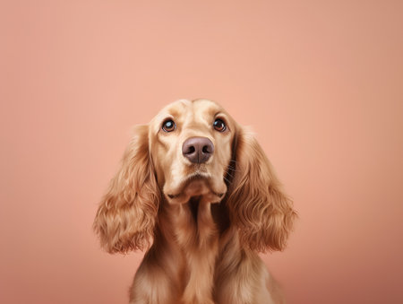 Cocker Spaniel dog portrait isolated on pastel pink background.の素材