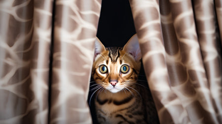 Portrait of cute bengal cat looking through the window.の素材