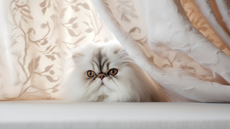 Persian cat with big eyes on the windowsill at home.の素材