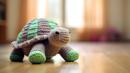 tortoise sitting on the floor in the living room, soft focusの素材