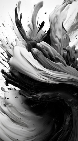 Black and white abstract paint splashes isolated on white background. Computer generated graphics.の素材