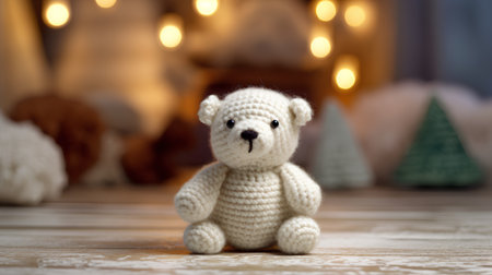 Cute teddy bear with christmas tree on the background.の素材