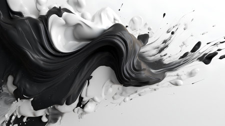 Black and white paint splashes isolated on white background. 3d renderの素材