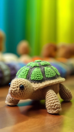 tortoise and wool balls on a background of colored wallpapersの素材