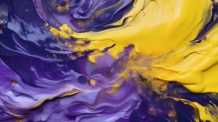 Abstract background of acrylic paint in purple, yellow and blue colors.の素材