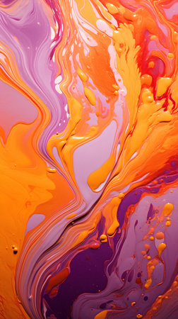 abstract background of acrylic paint in yellow, orange and purple colorsの素材