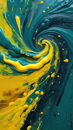 abstract background of paint mixing in water, yellow and blue colorsの素材