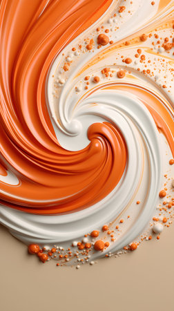 3d render, abstract background with orange and white paint swirlsの素材