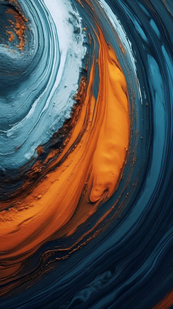 abstract background with orange and blue paint splashes in the waterの素材