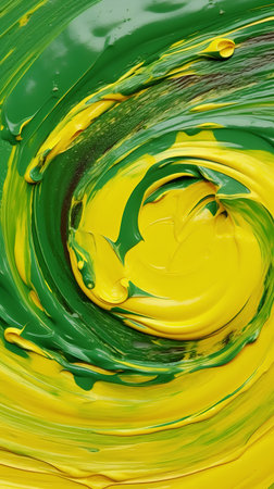 abstract background of green and yellow paint splashes on white backgroundの素材
