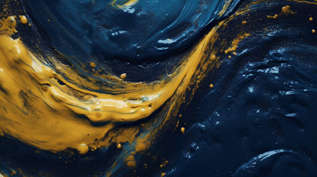 Abstract blue and yellow paint background. Blue and yellow liquid texture.の素材