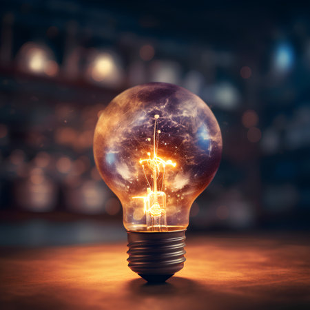 Glowing electric light bulb on grunge background, 3D renderingの素材