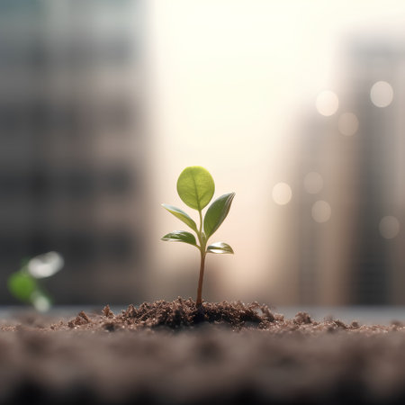 Green seedling illustrating concept of new life and environmental conservation. 3d renderの素材