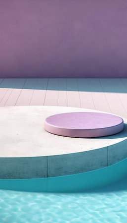 3d rendering of a round podium on a turquoise backgroundの素材
