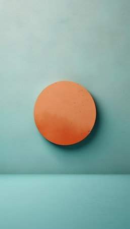 Empty orange circle on blue wall background. 3D Rendering.の素材