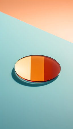 3d illustration of a round mirror on a blue and orange backgroundの素材