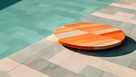 Round podium on the edge of a swimming pool. 3d renderの素材