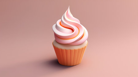 Cupcake with pink frosting. 3d vector illustration.の素材