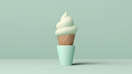 Ice cream in waffle cone on pastel background. 3d renderingの素材