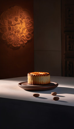 Cake with coffee beans on a dark background. Selective focus.の素材