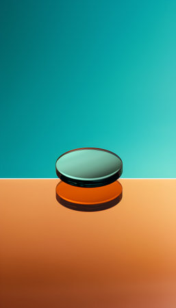 3d rendering of an orange round podium on a turquoise backgroundの素材
