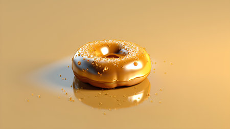 3d render of golden donut with glaze on yellow backgroundの素材