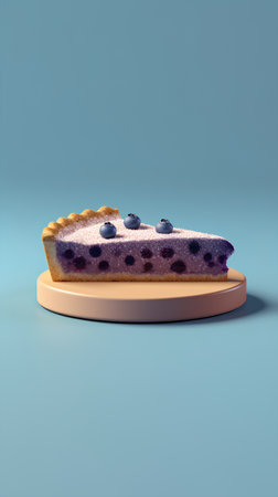Blueberry tart on a round stand on a blue background. 3d renderingの素材