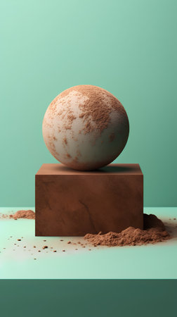 3d rendering of a brown stone podium on a green background.の素材